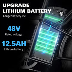 1000W Fold Electric Bicycle 48V12.5AH Fat Tire Ebike 20" Mountain Bike