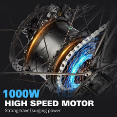 1000W Fold Electric Bicycle 48V12.5AH Fat Tire Ebike 20" Mountain Bike